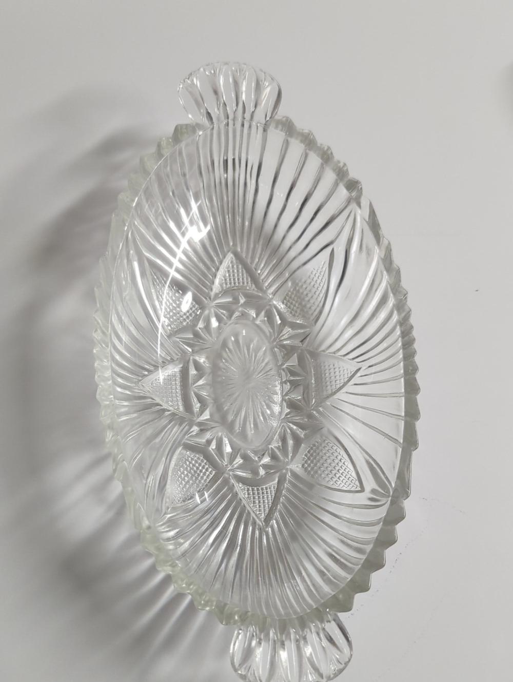 Source Unknown Clear Pressed Glass Oval Tray with Starburst Pattern